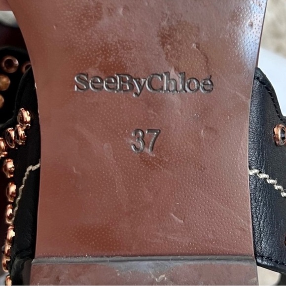 See By Chloe Leather Studded Embellished Open Toe Flats Sandals Shoes Black 7 - Picture 6 of 6